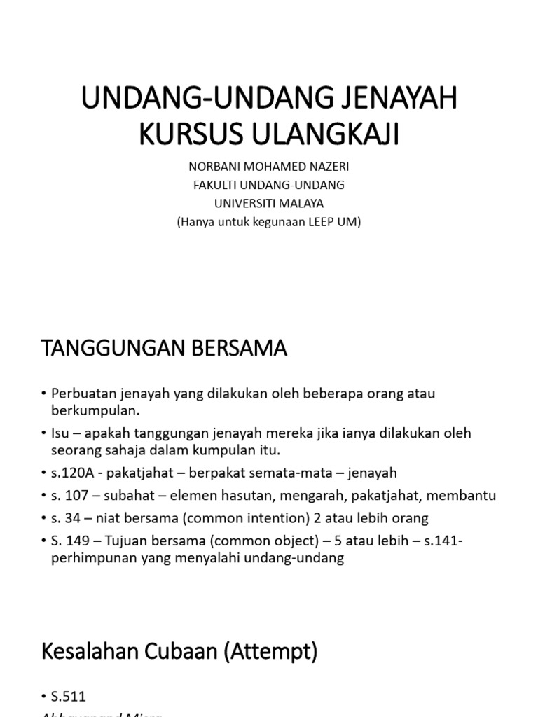 Tanggungjawab dalam Undang-Undang Jenayah | PDF