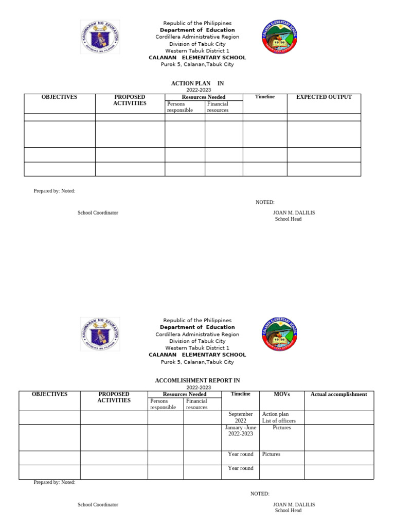 Calanan Elementary School Action Plan 2022-2023 | PDF | Philippines
