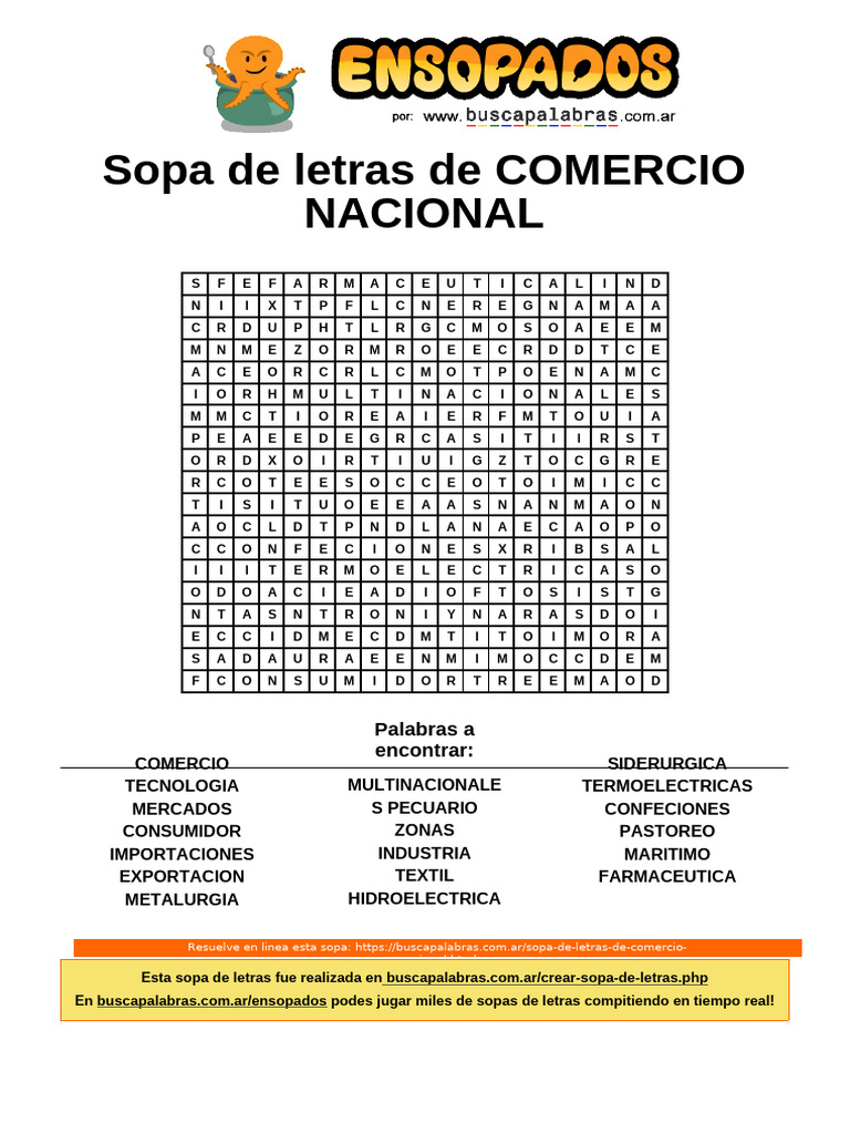 Sopa de Letras: Comercio Nacional | PDF