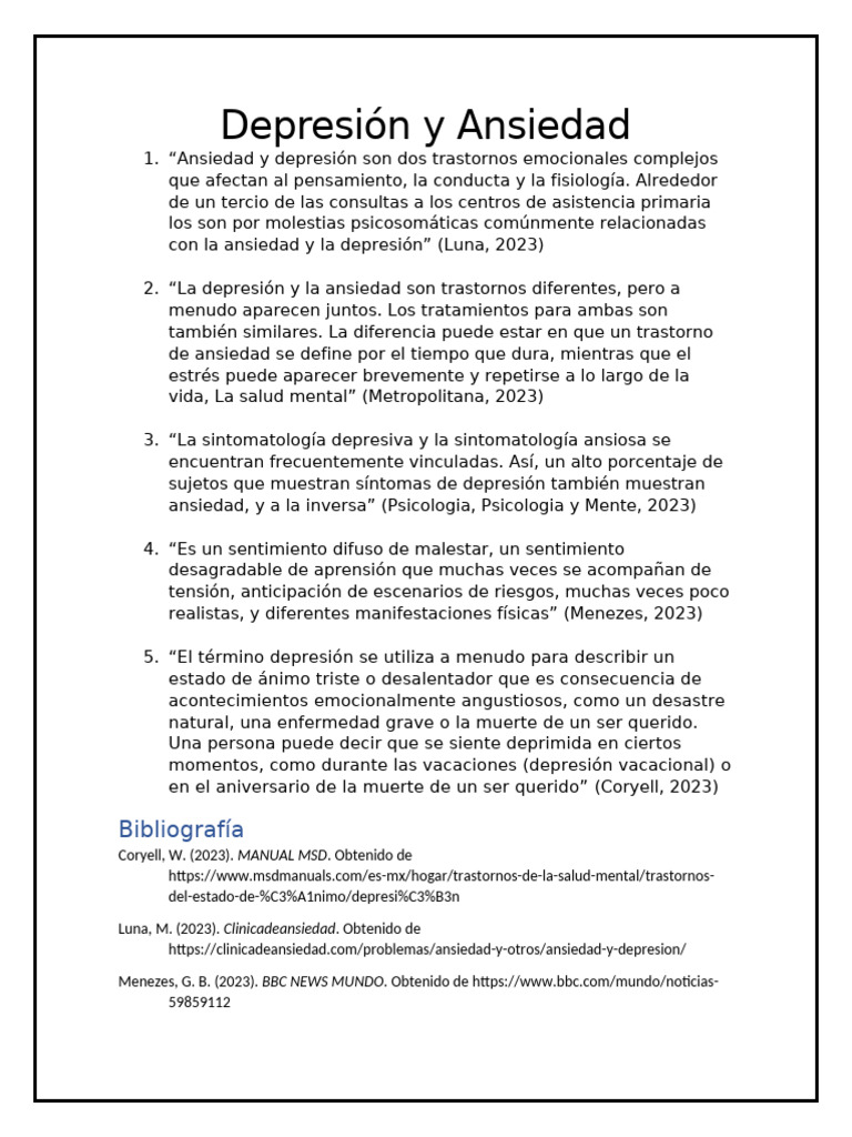 Depresión y Ansiedad | PDF | Depresión (estado de ánimo) | Ansiedad