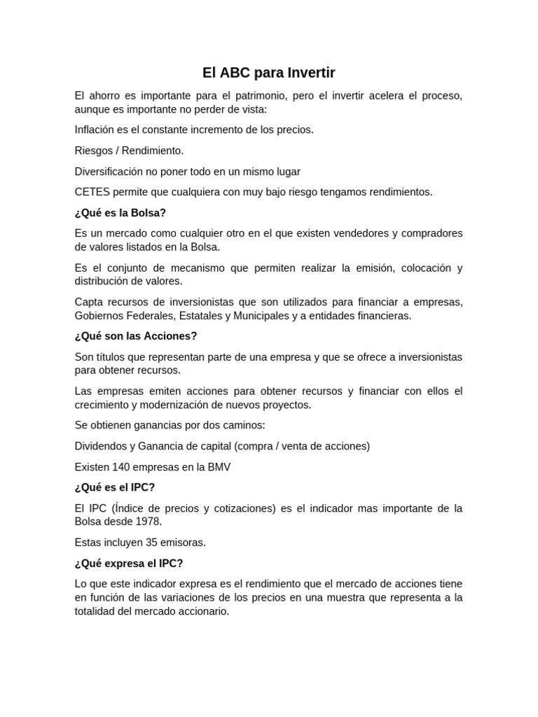 ABC para Invertir en Bolsa | PDF | Compartir (Finanzas) | Bolsa