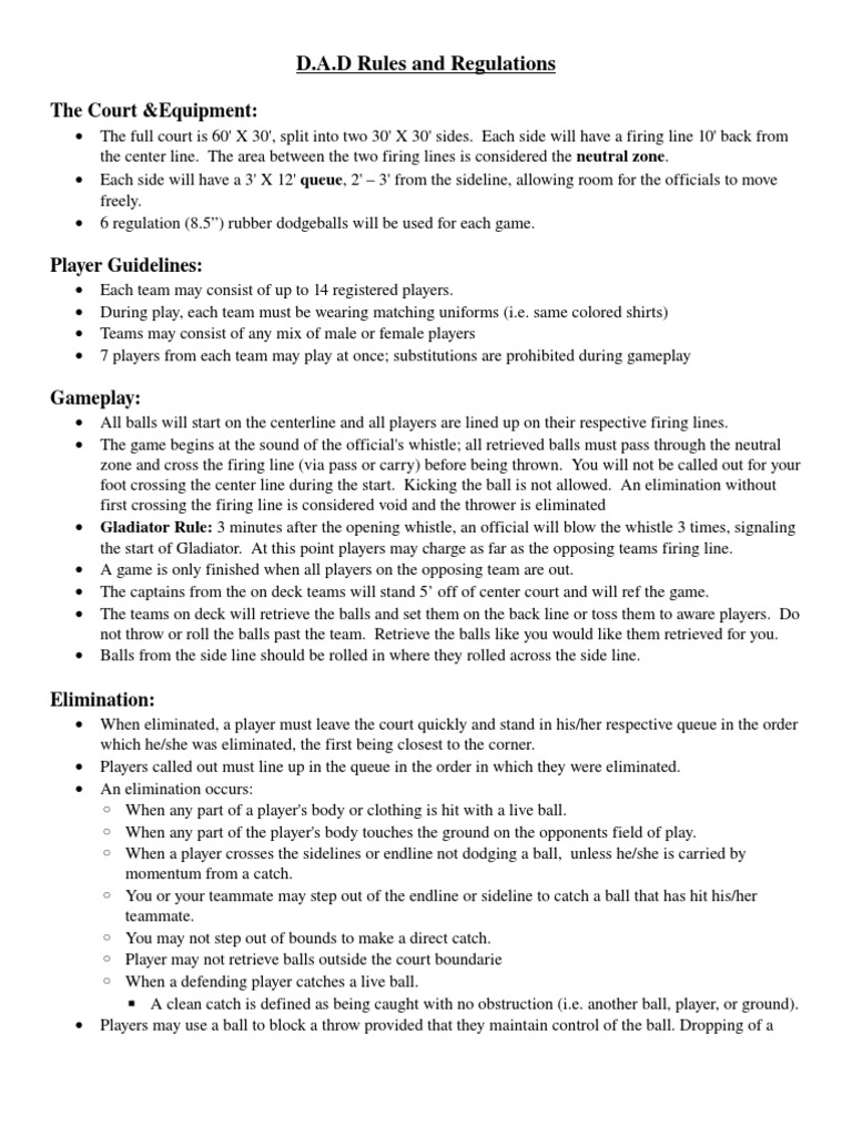 D.A.D Rules and Regulations: The Court &equipment | PDF | Games Of ...