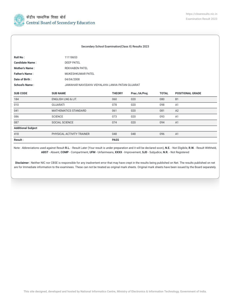 CBSE Class 10 Result 2023 Download | PDF | Schools | Educational Stages
