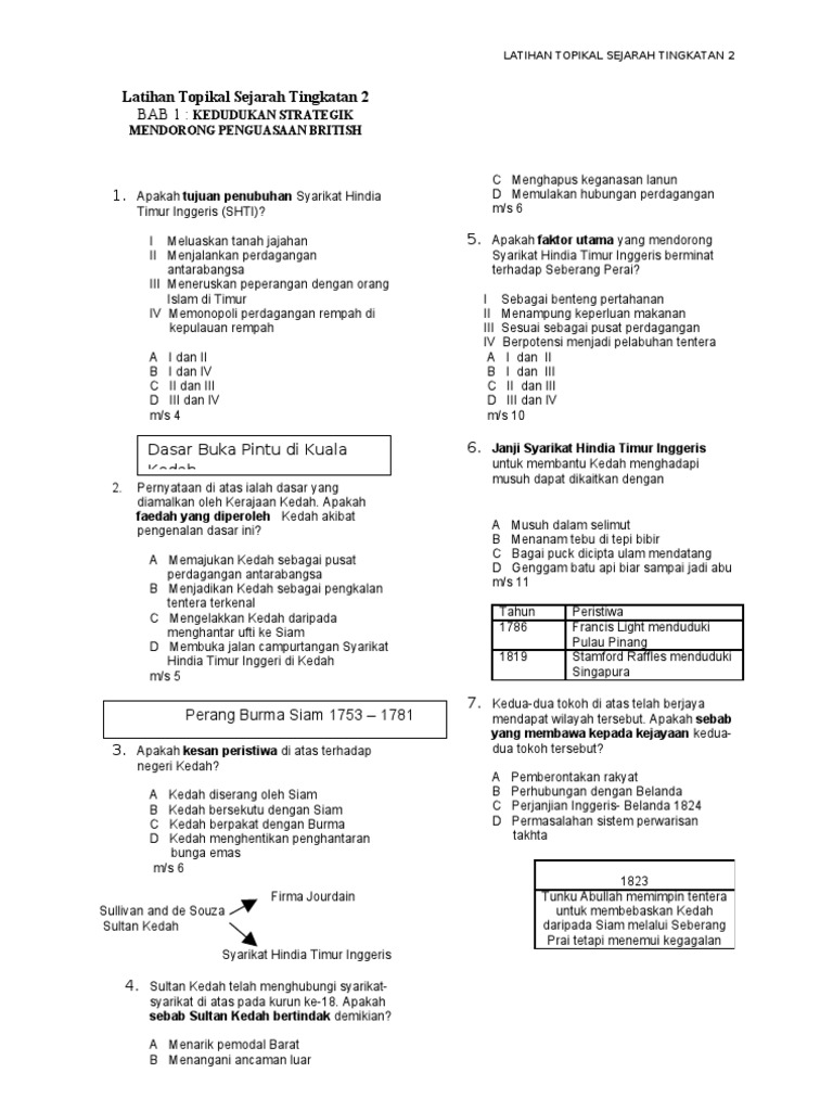 Soalan Topikal Sejarah Tingkatan 2