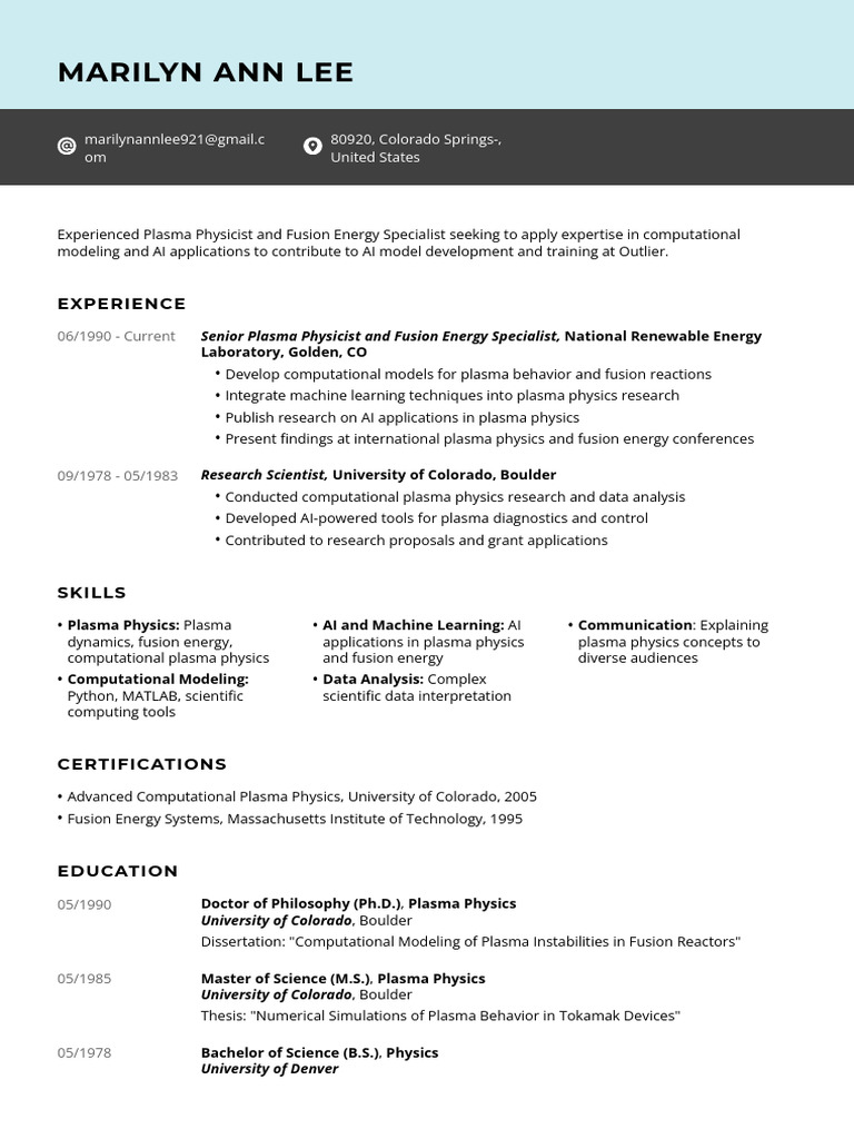 M.A.L ComputationalFusionSpecialist Resume. | PDF | Fusion Power | Physics