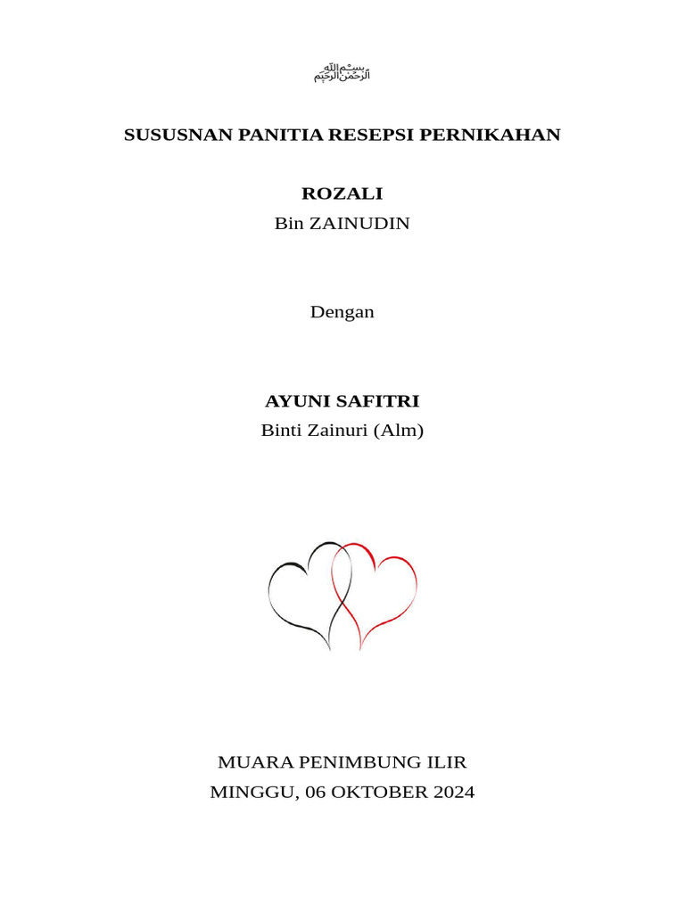 Susunan Panitia Pernikahan Rozali-Ayuni | PDF