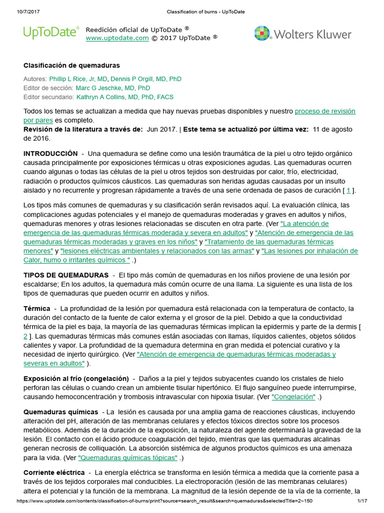 Classification of Burns - UpToDate | PDF | Quemar | Radiación