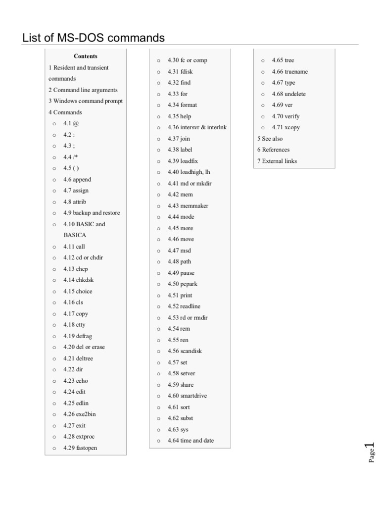 List of ms dos commands command line interface dos