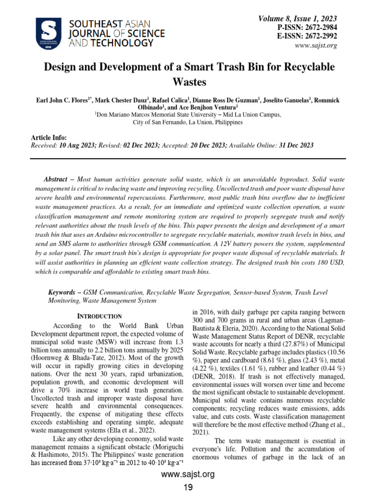 Smart Trash Bin for Recyclables Design | PDF | Waste Management | Waste