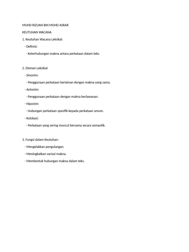 Muhd Rizuan - Keutuhan Wacana 2 | PDF