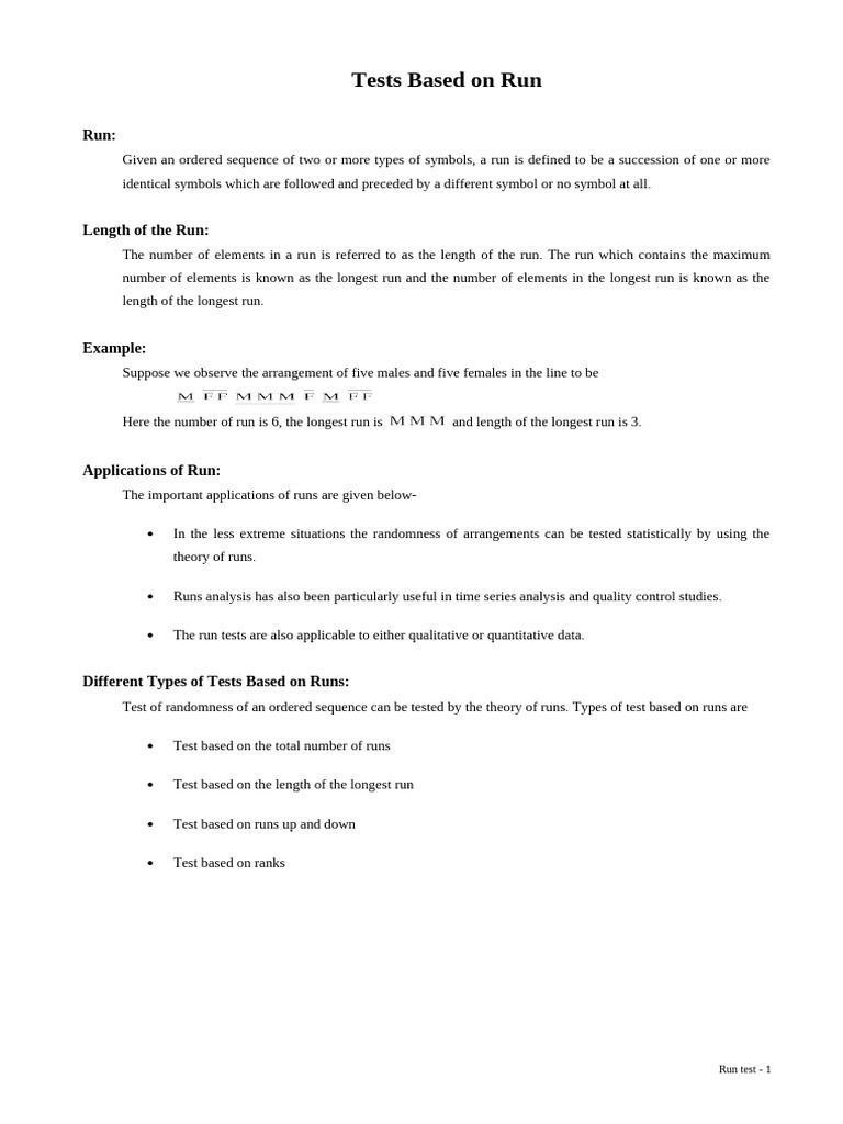 Run test pdf probability distribution numbers