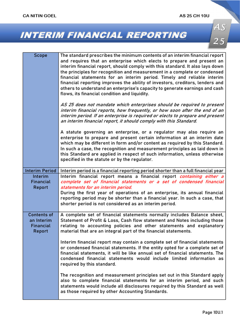AS 25: Interim Financial Reporting Guidelines | PDF | Financial ...