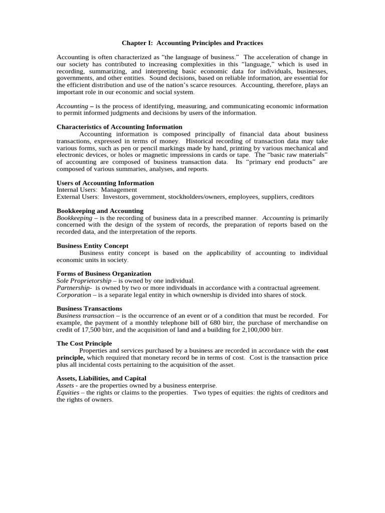 Chapter I Accounting Principles and Practices | PDF | Equity (Finance ...