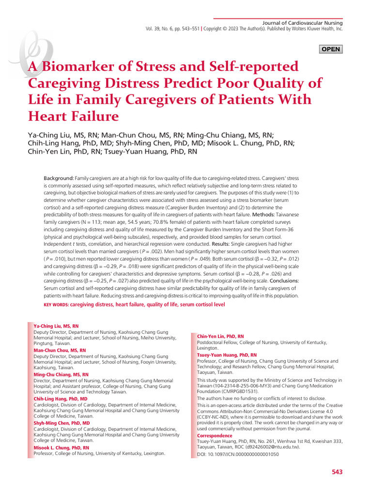 A Biomarker of Stress and Self Reported Caregiving.6 | PDF | Stress ...