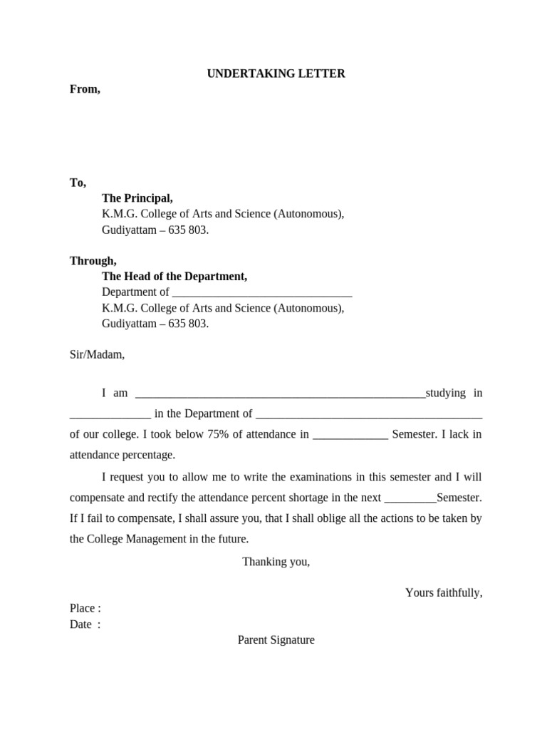Attendance Undertaking Letter Template | PDF | Career & Growth