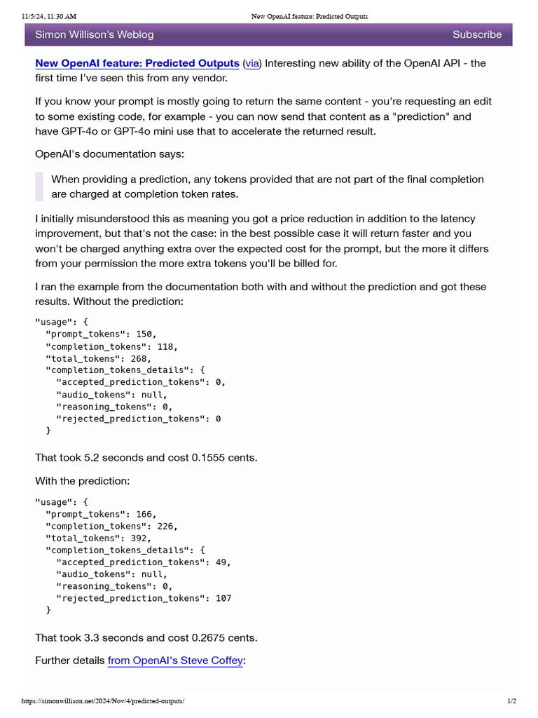 New OpenAI Feature - Predicted Outputs | PDF | Computational ...