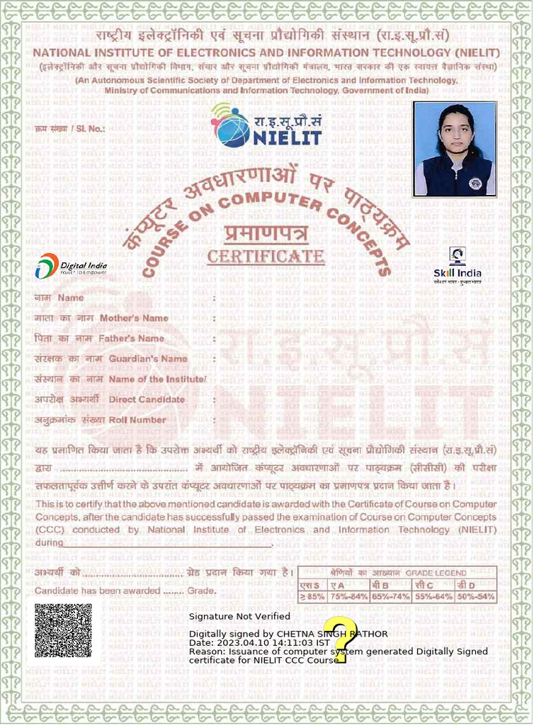 NIELIT CCC Certificate Issuance Details | PDF