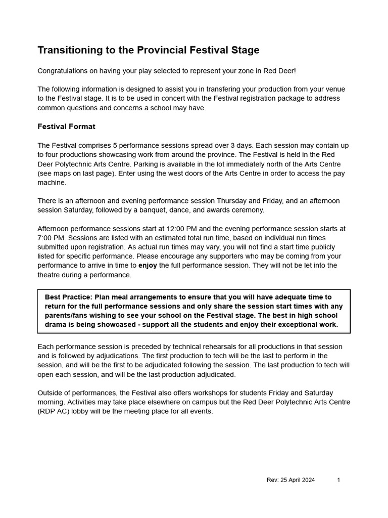 Ahsdfa Provincial Festival Technical Primer 2024 | PDF
