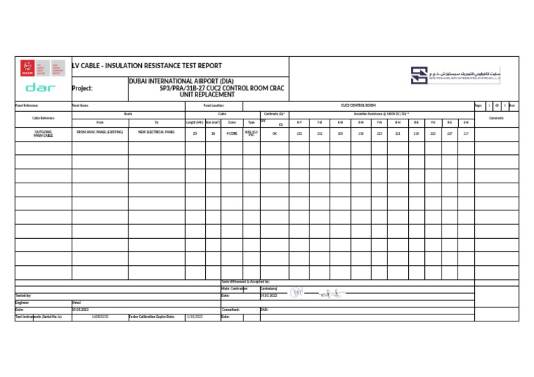 LV Cable Insulation Resistance Report | PDF | Materials | Electrical ...