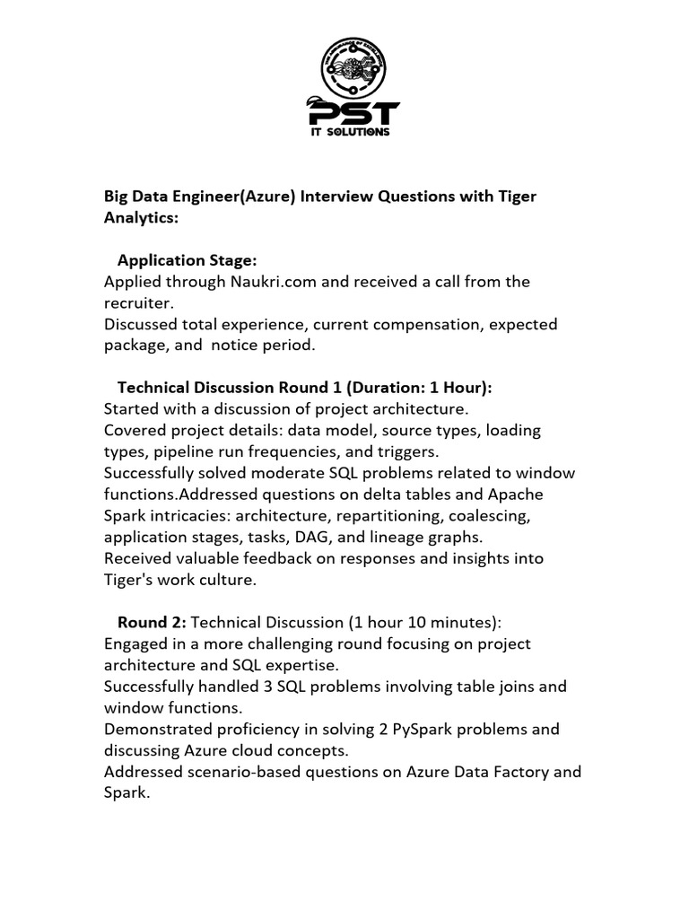 Big Data Engineer (Azure) Interview Questions by PST IT Solutions | PDF