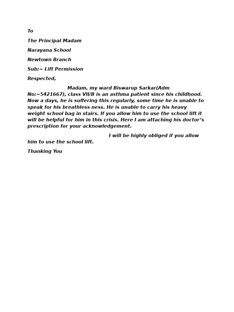 Lift Permission Request for Student | PDF | Self-Improvement | Wellness