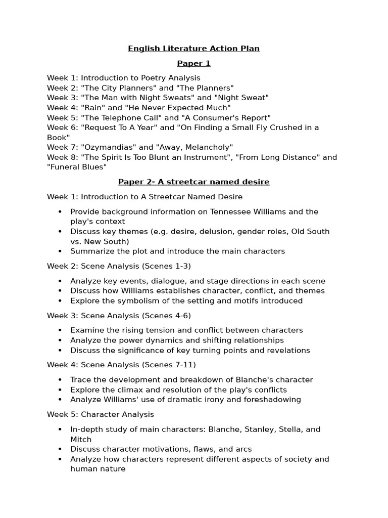 English Literature Study Plan: Poetry & Plays | PDF