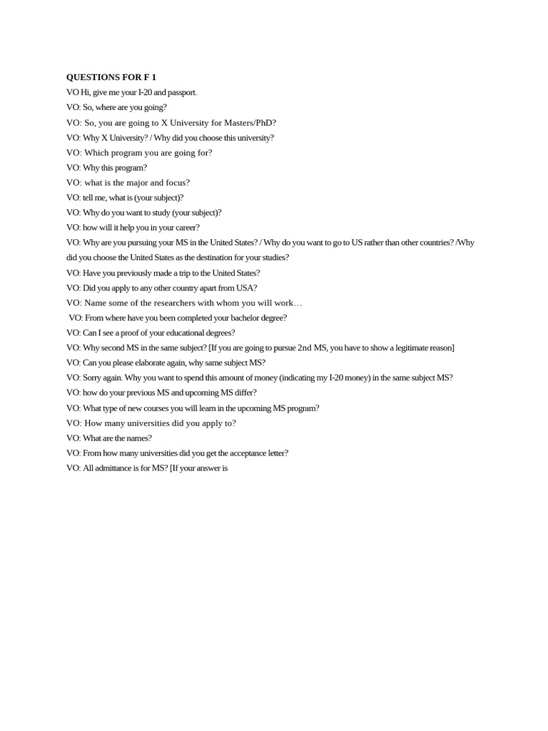 F1 Visa Interview Questions Guide | PDF | Career & Growth | Social Science