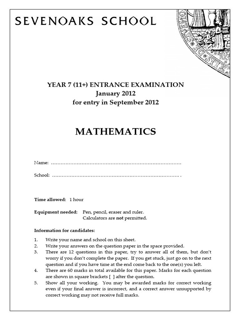 Samoa College Entrance Exam 2025 | PDF | Mathematics