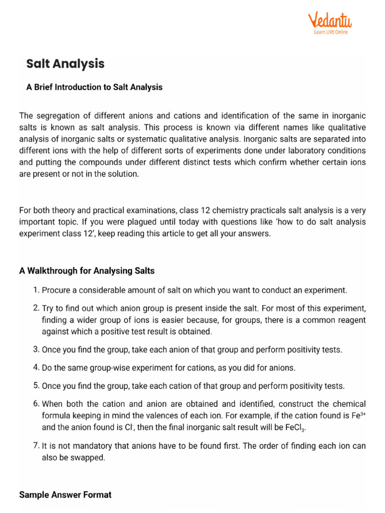 Salt Analysis | PDF