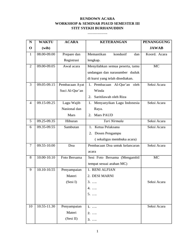 Rundown Acara | PDF