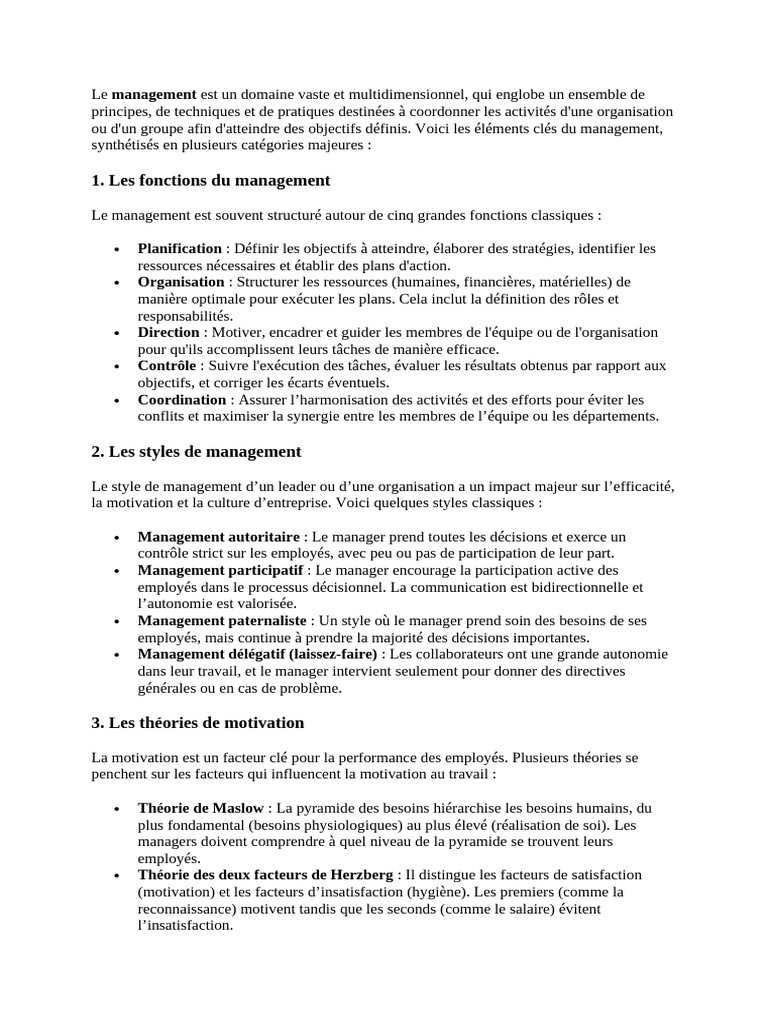Les Fondements du Management Efficace | PDF | Motivation | Motivant
