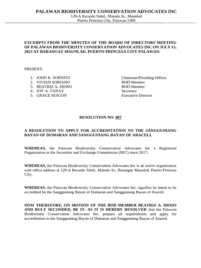 Palawan Biodiversity Meeting Minutes | PDF