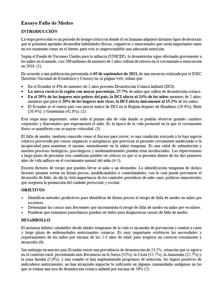 Díaz - Carlos - Ensayo Falla de Medro | PDF | Nutrición | Dieta y nutrición