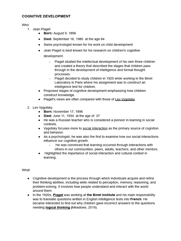 Understanding Cognitive Development | PDF | Cognitive Development | Thought