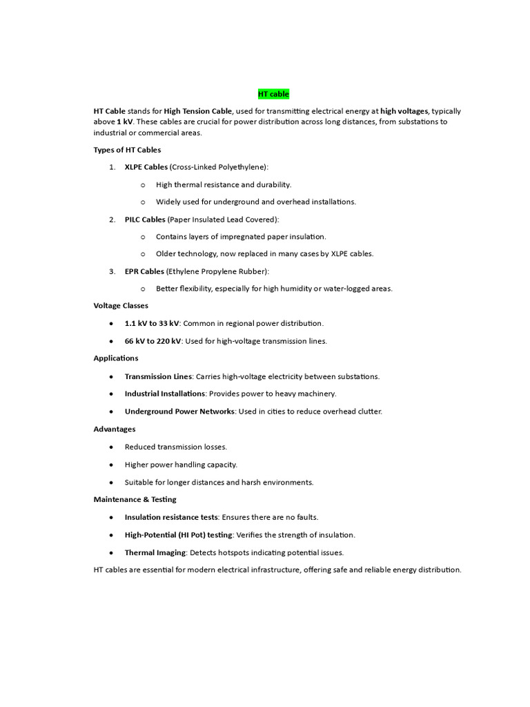 HT Cable | PDF | Electrical Resistance And Conductance | Fracture