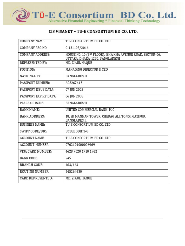 TU-E Consortium VisaNet Details | PDF
