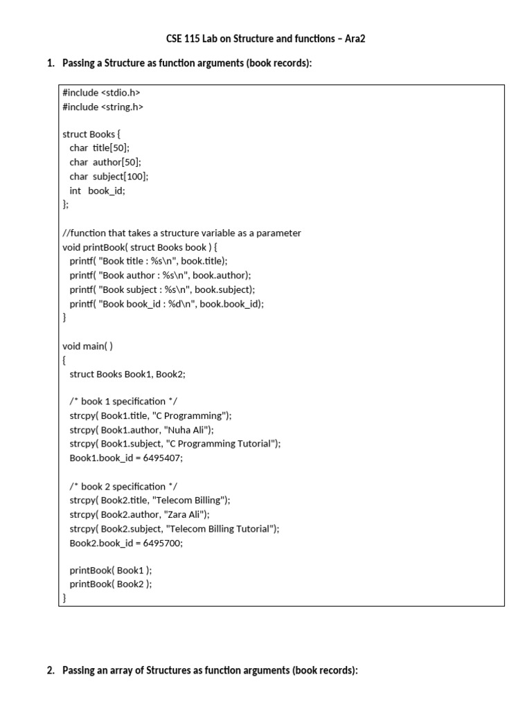C Programming: Book Structure Functions | PDF | Parameter (Computer ...