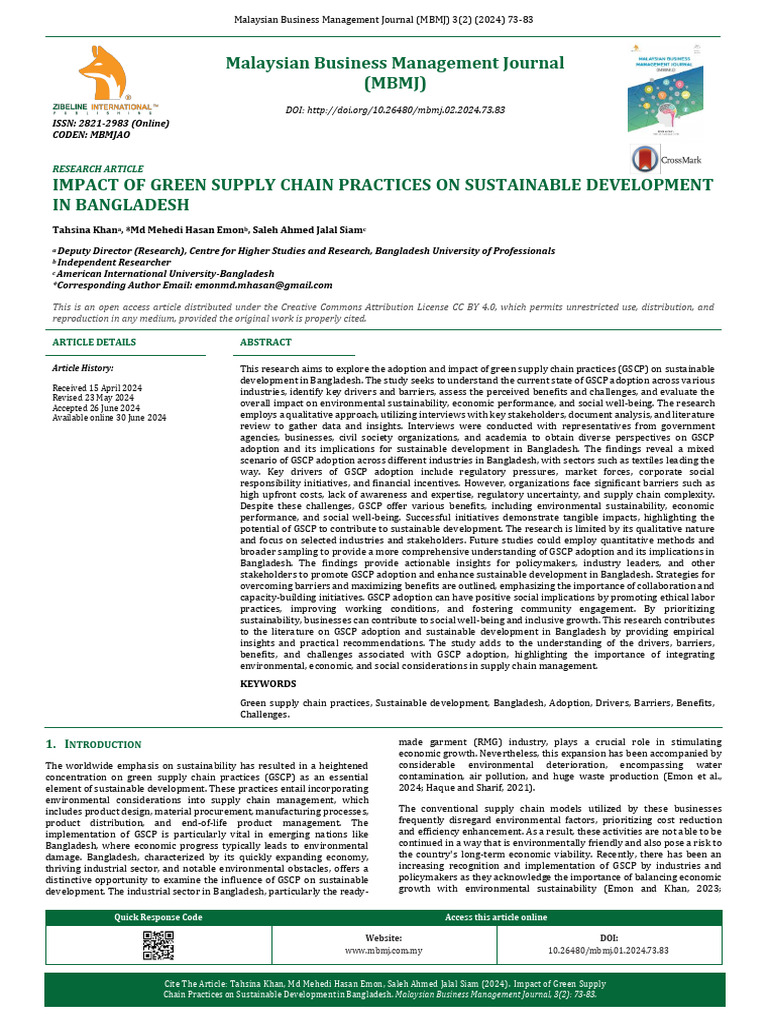 Green Supply Chain Impact in Bangladesh | PDF | Sustainability ...