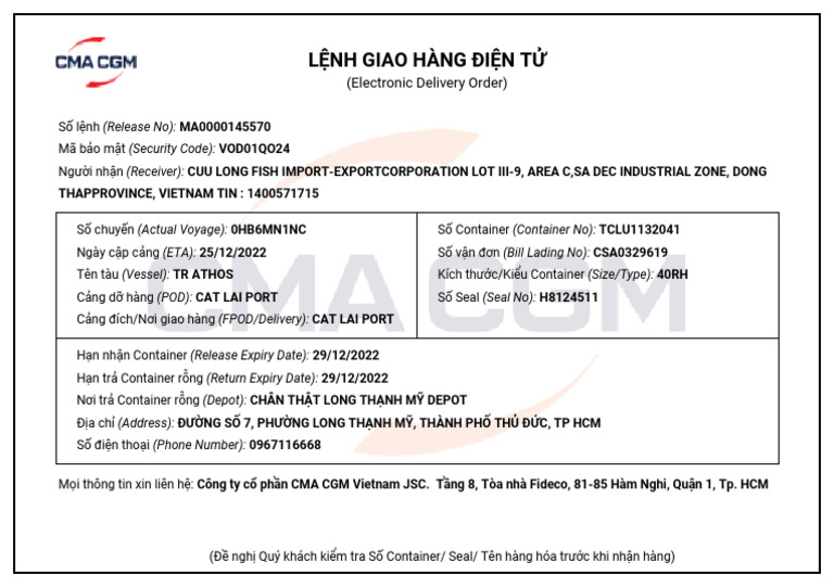 Lệnh Giao Hàng Điện Tử: (Electronic Delivery Order) | PDF