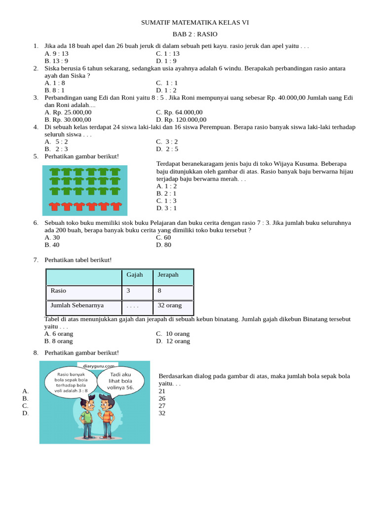 Rasio dalam Matematika Kelas VI | PDF | Metode & Bahan Ajar