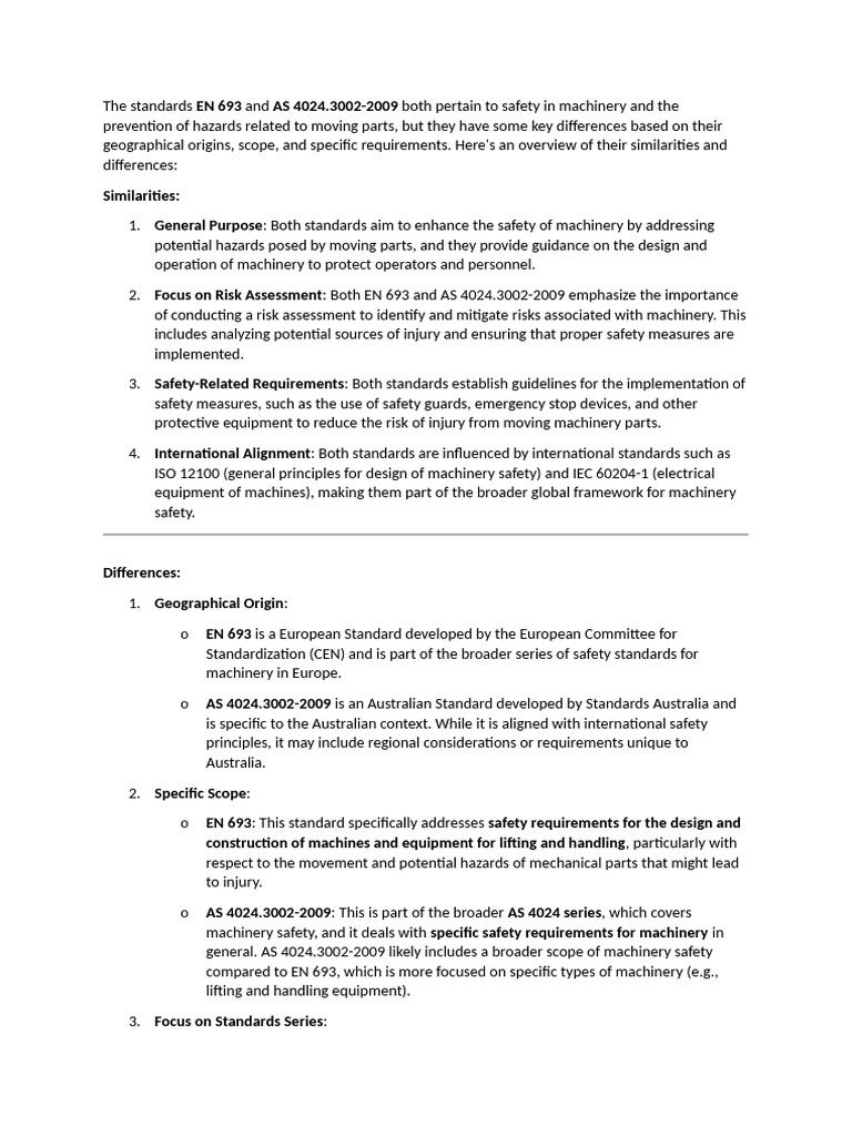 EN 693 vs AS 4024.3002-2009 Safety Standards | PDF | Safety ...