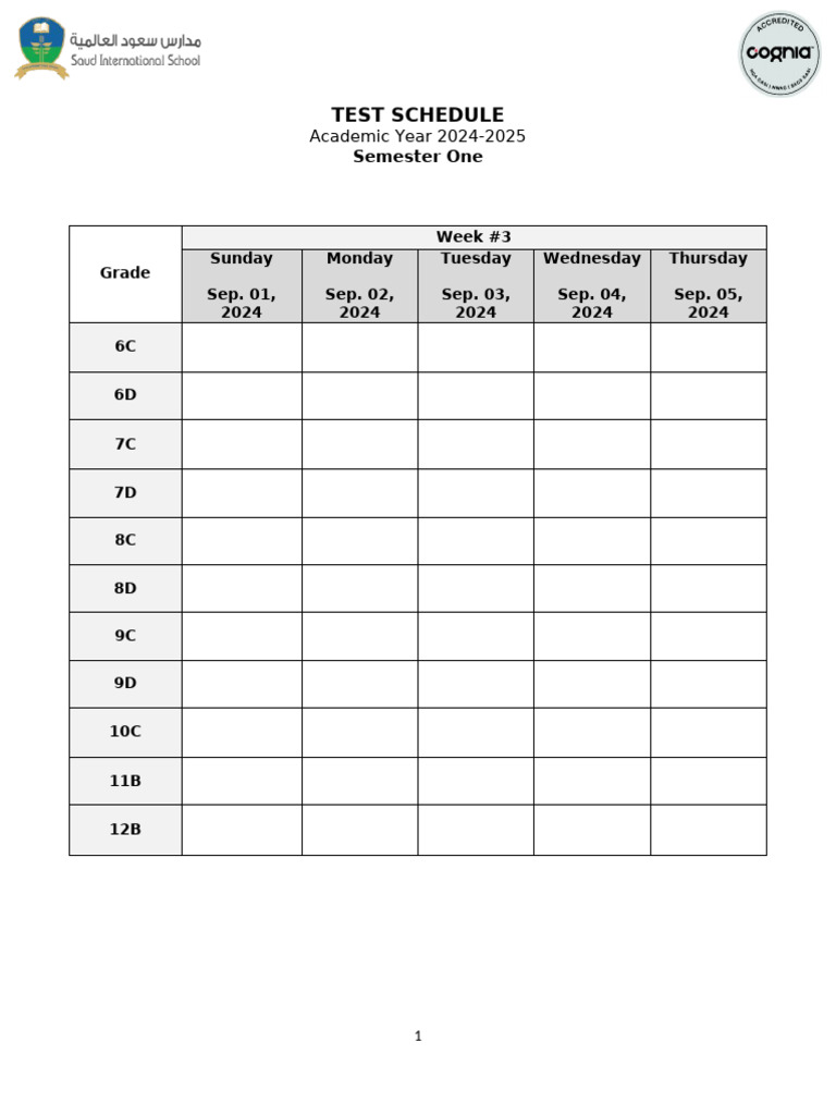 Test Schedule - Sem1-Boys | PDF | Academic Term | Educational Organizations