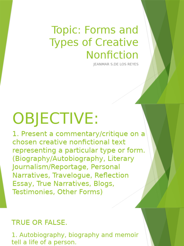 Types of Creative Nonfiction Explained | PDF | Creative Nonfiction ...