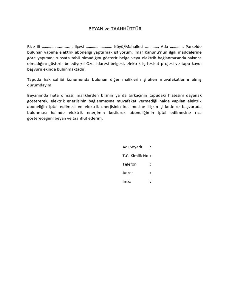 Taahhütname Örneği | PDF