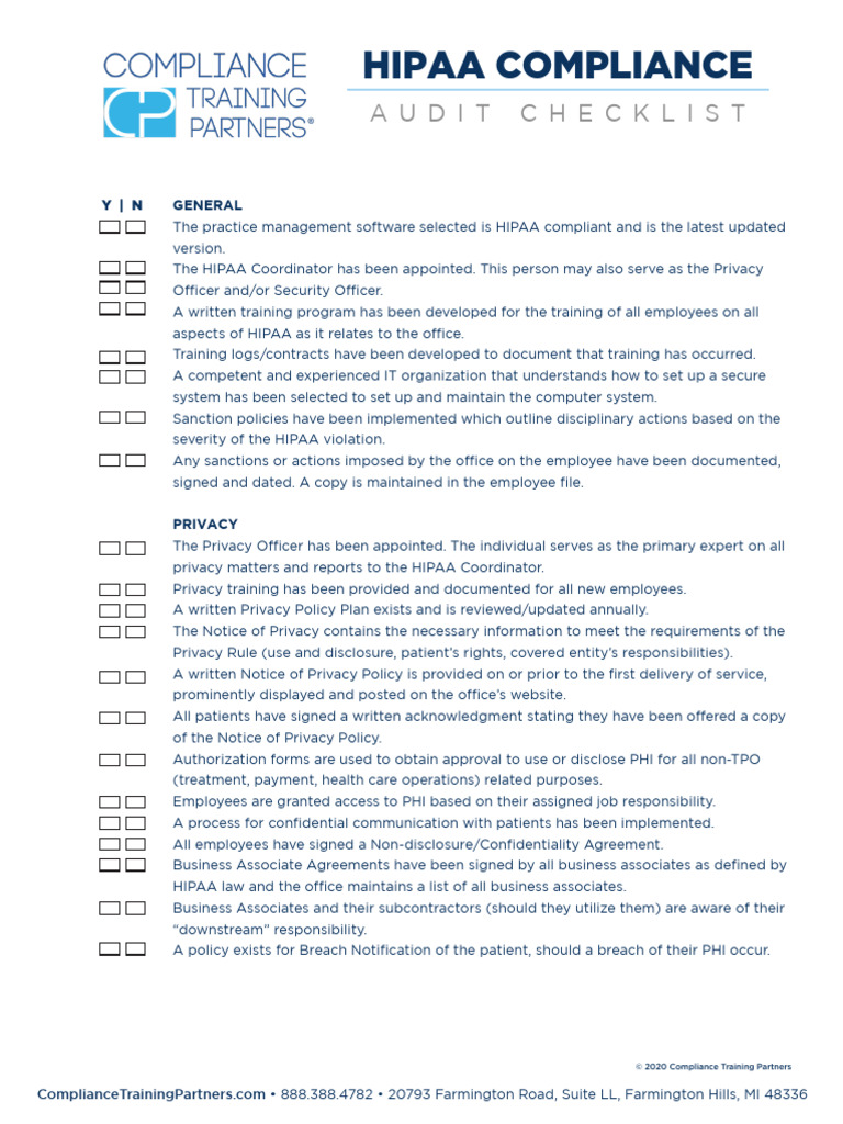 2020 HIPAA Compliance Checklist | PDF | Computer Network | Health ...