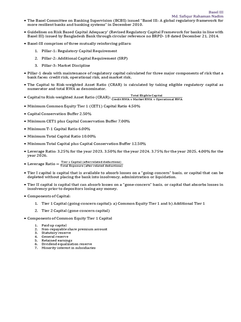 Basel III Summary | PDF | Basel Iii | Capital Requirement