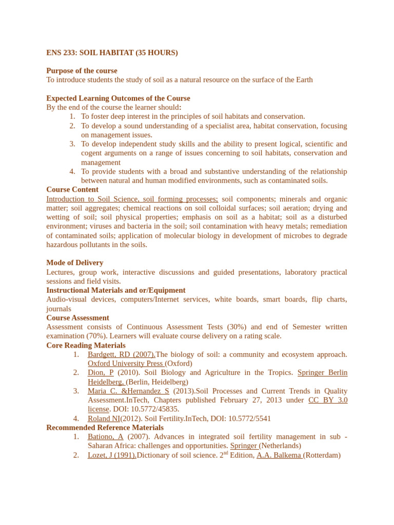 Soil Habitat Course Overview | PDF | Soil | Organic Matter