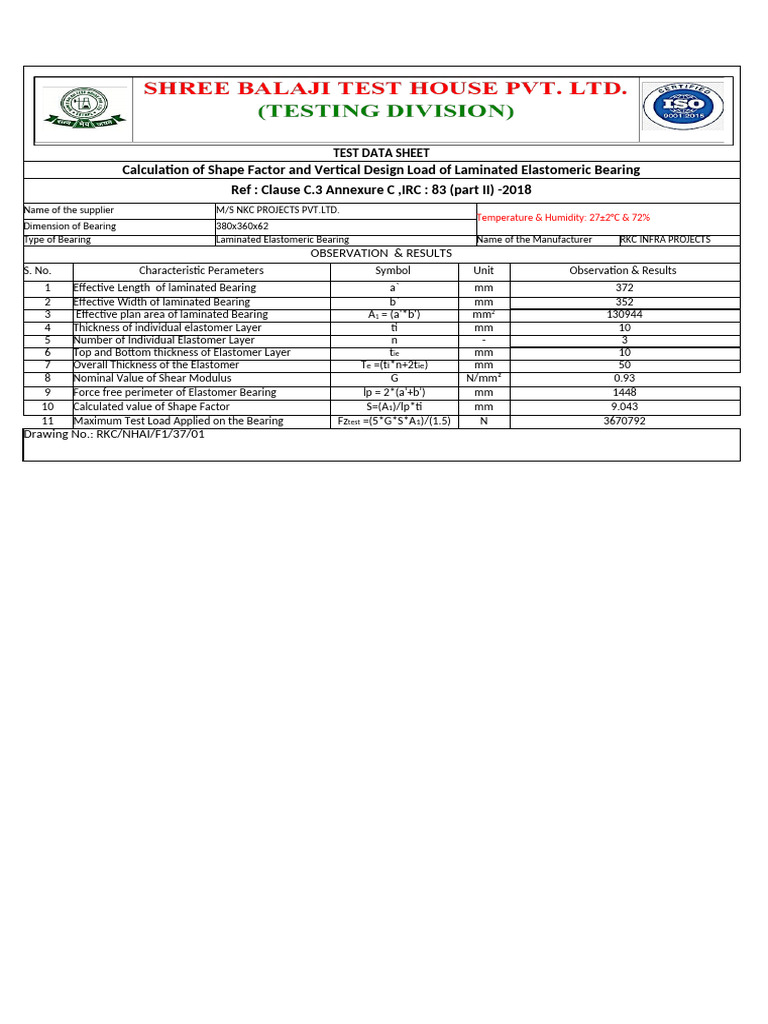Test Report Bearing Size 400x325x98 NKC Project Pvt. LTD | PDF ...