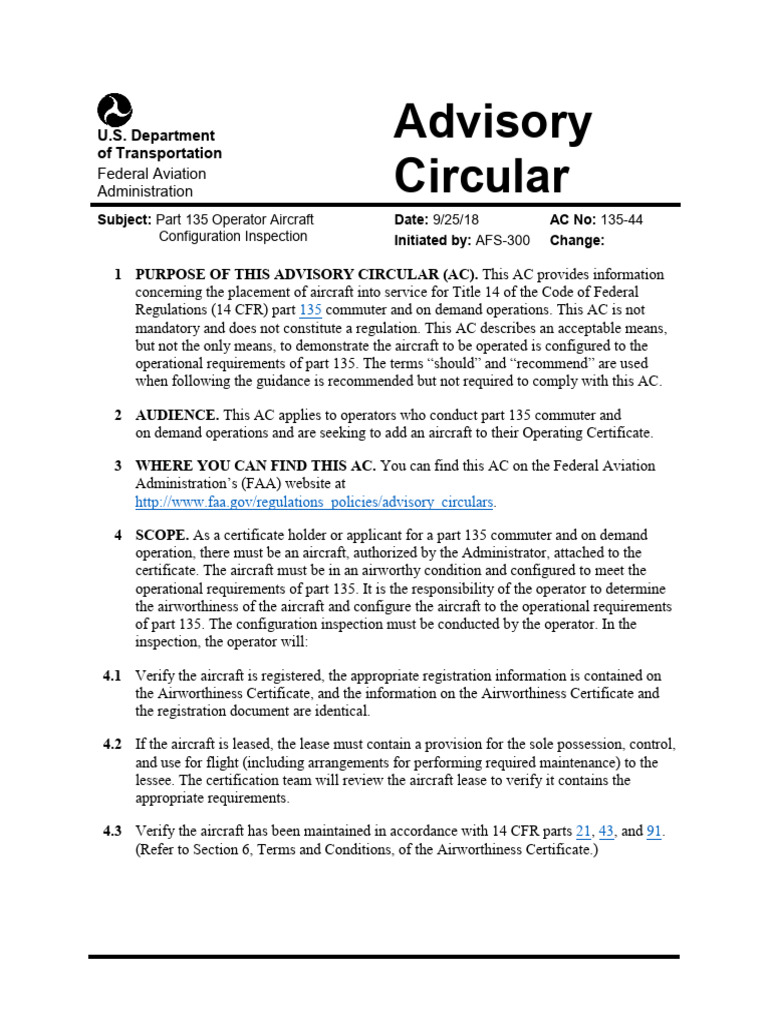 Aircraft Configuration for Part 135 Operations | PDF | Instrument ...