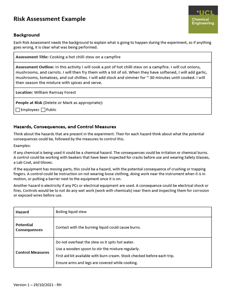 Risk Assessment Example | PDF | Personal Protective Equipment ...
